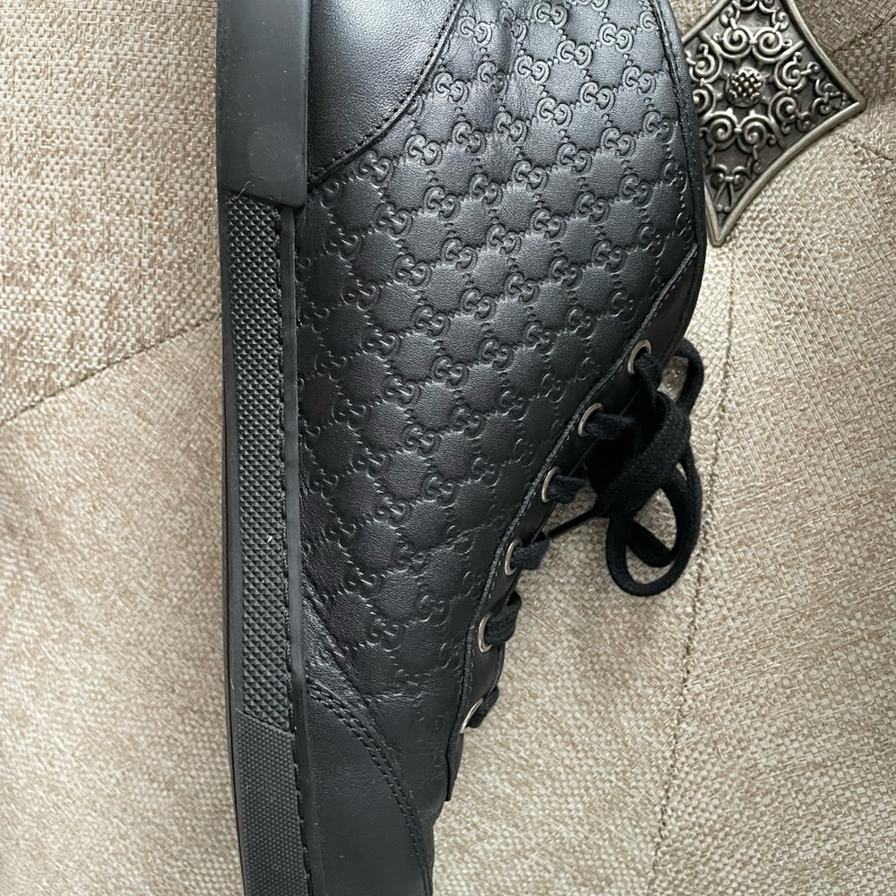 GUCCI Authentic Black Leather High Top Women’s Sneakers with box - Picture 9 of 15